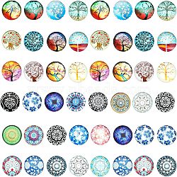 CHGCRAFT 48Pcs 2 Style Glass Cabochons, Half Round/Dome with Tree of Life & Flower Pattern, Mixed Patterns, 25x6~7mm, 24pcs/style (GGLA-CA0001-04)