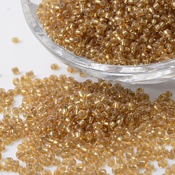 12/0 Silver Lined Round Glass Seed Beads, Dark Goldenrod, 2~3x1.5~2mm, Hole: 0.8~1mm, about 37500pcs/pound(SEED-K003-2mm-M07-02)