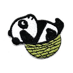 Computerized Embroidery Cloth Iron on/Sew on Patches, Costume Accessories, Appliques, Panda, Olive Drab, 42x51mm(DIY-O003-10)