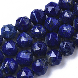 Natural Lapis Lazuli Beads Strands, Faceted, Star Cut Round Beads, 8~9mm, Hole: 0.9~1mm, about 23~26pcs/Strand, 7.28 inch~7.68 inch(18.5~19.5cm)(G-N327-03B-05)