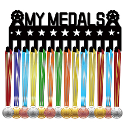 Iron Medal Holder Frame, Medals Display Hanger Rack, 14 Hooks, with Screws, Medal Pattern, 104x290mm(AJEW-WH0390-009)