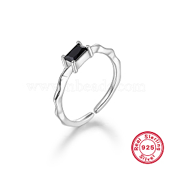 Fashionable Geometric Design 925 Sterling Silver Black Stone Open Cuff Rings, Rectangle, (WJ8174-2)