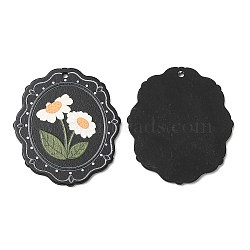 Acrylic Pendants, Oval with Flower, Black, 42.5x37.5x2mm, Hole: 2mm(MACR-K343-01A-01)