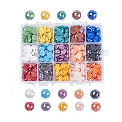 15 Colors Pearlized Plated Handmade Porcelain Cabochons, Half Round/Dome, Mixed Color, 9.5x5mm, about 40~43pcs/compartment, about 600~645pcs/box(PORC-JP0001-01-A)