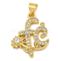 Rack Plating Brass Micro Pave Clear Cubic Zirconia Pendants, Lead Free & Cadmium Free, Long-Lasting Plated, Word & Flower, Real 18K Gold Plated, 20x16x2.5mm, Hole: 3.5x6mm(KK-Z063-35G)