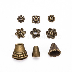 Tibetan Style Alloy Bead Caps, Mixed Shapes, Antique Bronze, 5~20x2~10mm, Hole: 0.5mm(TIBE-MSMC004-AB)