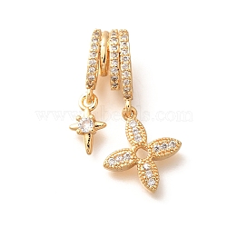 Brass Micro Pave Cubic Zirconia Pendants, Flower Charms, Real 18K Gold Plated, 27.5x8x7mm, Hole: 5x4mm(KK-C085-11G)