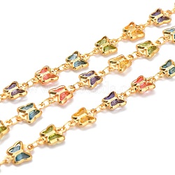 Handmade Acrylic Beaded Chains, with Rack Plating Golden Brass Findings and Spool, Long-Lasting Plated, Soldered, Butterfly, Colorful, 10.5x7x2mm, about 32.8 Feet(10m)/roll(CHC-I037-03G)
