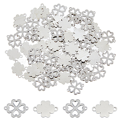 80Pcs 2 Styles 201 Stainless Steel Connector Charms, Laser Cut, Four Leaf Clover Links, Stainless Steel Color, 15.5x11.2~12x1mm, Hole: 1mm, 40pcs/style(STAS-DC0014-61)