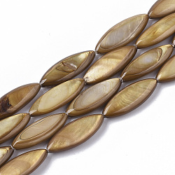 Freshwater Shell Beads Strands, Dyed, Horse Eye, Camel, 20~21.5x7~8x3.5~4.5mm, Hole: 1mm, about 19pcs/Strand, 15.24 inch~15.55 inch(SHEL-T014-007A)