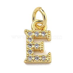 Initial Letter Brass with Cubic Zirconia Charms, Real 18K Gold Plated, Long-Lasting Plated, Lead Free & Cadmium Free, Letter E, 10x6x1.5mm, ring: 5x1mm, inner diameter: 3mm(KK-Q814-26E-G)