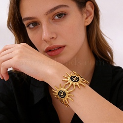 304 Stainless Steel Enamel Cuff Bangles for Women, Sun, Golden, Inner Diameter: 2.01 inch(5.1cm)(SA-B005-02G)