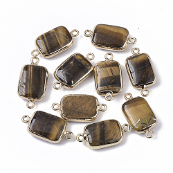 Edge Golden Plated Natural Tiger Eye Links connectors, with Golden Tone Iron Loops, Rectangle, 26~27x13.5x6~7mm, Hole: 1.6~1.8mm(G-S359-034C)