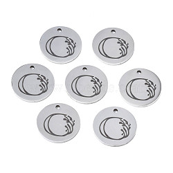 304 Stainless Steel Charms, Laser Cut, Designed Letter Engraved, Flat Round, Stainless Steel Color, Letter.O, 14x1mm, Hole: 1.2mm(STAS-T059-26P-O)