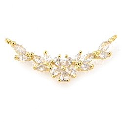 Rack Plating Brass Cubic Zirconia Pendants, Long-Lasting Plated, Lead Free & Cadmium Free, Flower with Wings, Real 18K Gold Plated, 12x27x2.5mm, Hole: 1mm(KK-S396-31G)