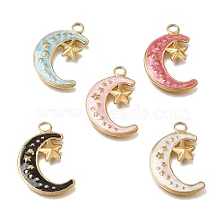 304 Stainless Steel Pendants, with Enamel, Moon & Star Charms, Real 18K Gold Plated, Ion Plating(IP), Mixed Color, 24x17x3mm, Hole: 2.5mm(STAS-N108-93G)