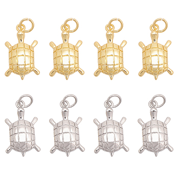 8Pcs 2 Colors Rack Plating Brass Pendants, with Jump Ring, Long-Lasting Plated, Cadmium Free & Lead Free, Tortoise, Platinum & Golden, 19x12x3mm, Hole: 3mm, 4pcs/color