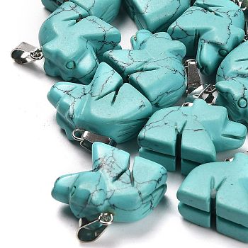 Synthetic Turquoise Pendants, with 201 Stainless Steel Finding, Bear, 18~19x22~23x9~10mm, Hole: 4x8mm