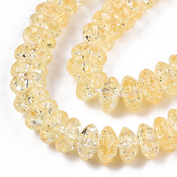 Crackle Glass Beads, Dyed & Heated, Rondelle, Gold, 8x4mm, Hole: 1mm, about 89~95pcs/strand, 15.16~15.55 inch(38.5~39.5cm)