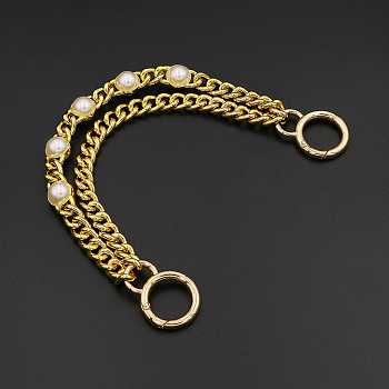 Alloy Bag Straps, with Resin Pearl Beads and Alloy Spring Clasps, Bag Repalcement Accessories, Light Gold, 29x1.1~1.6x0.6~1.6cm, Clasps: 43x31x5mm, Inner Diameter: 21.5mm