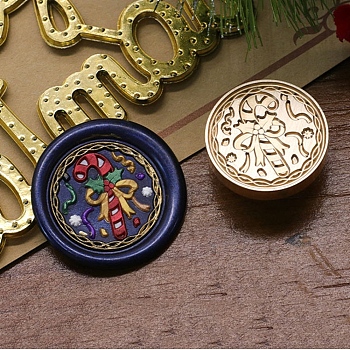 Christmas Series Wax Seal Brass Stamp Head, for Wax Seal Stamp, Golden, Candy Cane, 25x14mm, Inner Diameter: 7.5mm