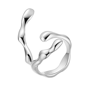 SHEGRACE Rhodium Plated 925 Sterling Silver Cuff Rings, Open Rings, Wide Band Rings, Coral Shape, Platinum, US Size 5, Inner Diameter: 16mm