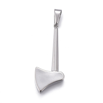 304 Stainless Steel Pendants, Axe, Stainless Steel Color, 44x18x4mm, Hole: 4.5x9.5mm
