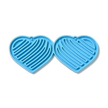 DIY Heart with Stripe Pendant Silicone Molds, Resin Casting Molds, for UV Resin & Epoxy Resin Jewelry Making, Deep Sky Blue, 53x124x4mm, Hole: 2mm, Inner Diameter: 48.5x58.5mm