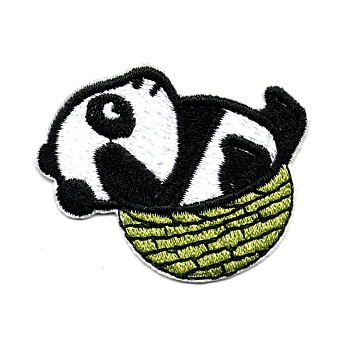 Computerized Embroidery Cloth Iron on/Sew on Patches, Costume Accessories, Appliques, Panda, Olive Drab, 42x51mm