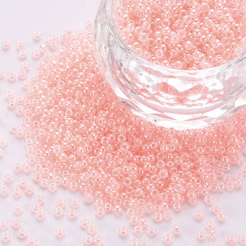 12/0 Imitation Jade Glass Seed Beads, Opaque Colours Luster, Round, Misty Rose, 2x1.5mm, Hole: 1mm, about 40000pcs/Pound