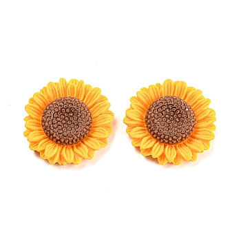 Opaque Resin Flower Cabochons, Sunflower, Gold, 30x7mm
