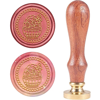 Brass Wax Seal Stamp, with Natural Rosewood Handle, for DIY Scrapbooking, Holiday Pattern, Stamp: 25mm, Handle: 83x22mm, Head: 7.5mm