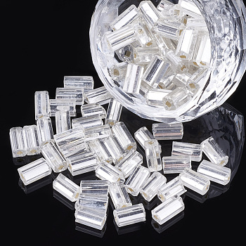 Glass Seed Beads, Silver Lined Square Hole, Cube, WhiteSmoke, 6~7x3.5x3.5mm, Hole: 1.2mm, about 450g/bag