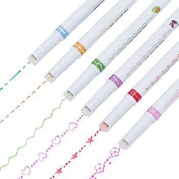 Plastic Curve Highlighter Pens, Roller Marker Pen for Pattern Trimming, Scrapbook, Arts Craft, Mixed Color, 137x15x11mm, 6pcs/box