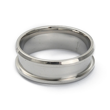 201 Stainless Steel Grooved Finger Ring Settings, Ring Core Blank, for Inlay Ring Jewelry Making, Stainless Steel Color, Inner Diameter: 20mm