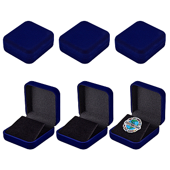 Flocking Plastic Badge Storage Box, Badge Gift Case with Plush Inside, Square, Prussian Blue, 5.8x5.3x2.5cm