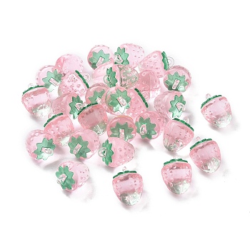 Transparent Acrylic Pendants, Strawberry, Pink, 18x13.5mm, Hole: 1.6mm