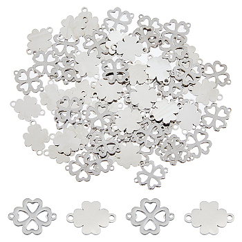 80Pcs 2 Styles 201 Stainless Steel Connector Charms, Laser Cut, Four Leaf Clover Links, Stainless Steel Color, 15.5x11.2~12x1mm, Hole: 1mm, 40pcs/style