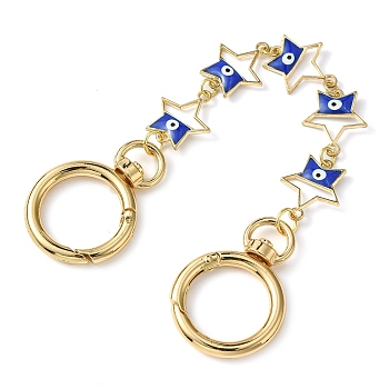 Alloy Evil Eye Enamel Link Bag Extender Chains, with Golden Plated Swivel Clasps, Blue, Star, 19cm
