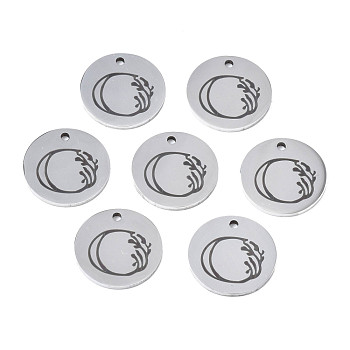 304 Stainless Steel Charms, Laser Cut, Designed Letter Engraved, Flat Round, Stainless Steel Color, Letter.O, 14x1mm, Hole: 1.2mm