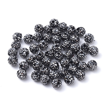Pave Disco Ball Beads, Polymer Clay Rhinestone Beads, Grade A, Jet Hematite, PP9(1.5.~1.6mm), 6mm, Hole: 1mm