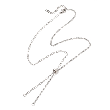 2MM 304 Stainless Steel Mixed Chain Slider Necklace Making, Non-Tarnish, Stainless Steel Color, 20.63 inch(52.4cm)