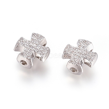 Real Platinum Plated Clear Cross Brass+Cubic Zirconia Slide Charms