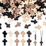 200Pcs 5 Colors Wooden Pendants, Cross, Mixed Color, 21~22x14~15x4~5mm, Hole: 1.8mm(WOOD-UN0001-13)