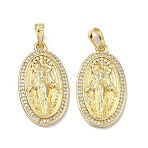 Religion Brass Micro Pave Clear Cubic Zirconia Pendants, Rack Plating, Long-Lasting Plated, Lead Free & Cadmium Free, Real 18K Gold Plated, Virgin Mary Charms, 27x15x4mm, Hole: 5.5x3.5mm(KK-K420-01A-G)