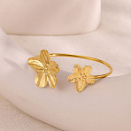 304 Stainless Steel Cuff Bangles for Women, Flower, Golden, Inner Diameter: 1.83x2.17 inch(4.65x5.5cm)(BJEW-G777-01G)