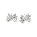 Brass Micro Pave Clear Cubic Zirconia Charms, Bowknot Charms, 925 Sterling Silver Plated, 8x11x3mm, Hole: 1.2mm(KK-P355-14S)