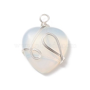 Opalite Pendants, with Silver Tone Copper Wire Wrapped, Heart, 39~41x30~30.5x8.5~9.5mm, Hole: 4~4.2mm(PALLOY-JF01663-01)