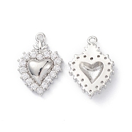 Rack Plating Brass Micro Pave Clear Cubic Zirconia Pendants, Sacred Heart Charms, Long-Lasting Plated, Cadmium Free & Lead Free, Platinum, 16.5x11.5x3.5mm, Hole: 1.2mm(KK-L155-52P)