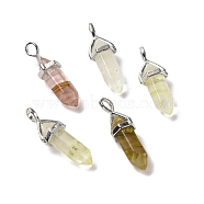 Tigerskin Glass Platinum Tone Pendants, Faceted, with Platinum Tone Brass Findings, Lead free & Cadmium Free, Bullet, 27~30x9~10x7~8mm, Hole: 4x3mm(G-K329-06P)